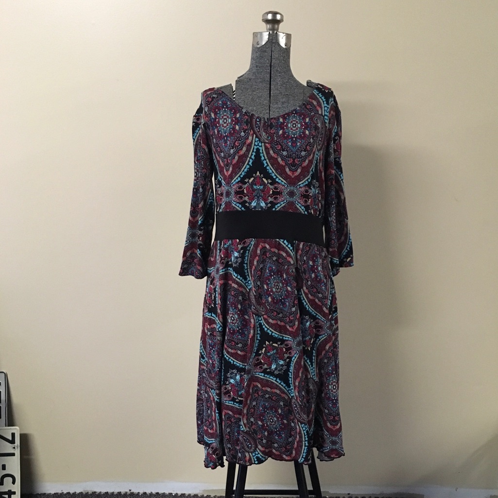 New Xl Paisley Print Dress Burgundy Blue & Black